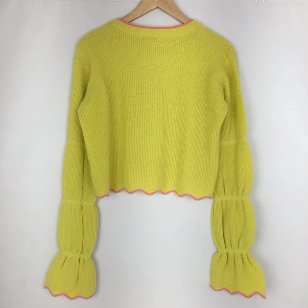 Alice + Olivia Cashmere Sweater Yellow Statement Bell Sleeve Women’s Size XS - Picture 10 of 11